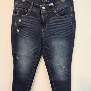 Time & Tru Women's Dark Wash Distressed Jeans - Blue, Size 12